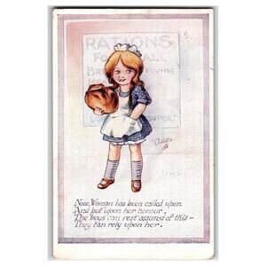WWI Tucks Oilette Postcard Girl Bread Rationing Homefront 1917 V.W.S All For Him